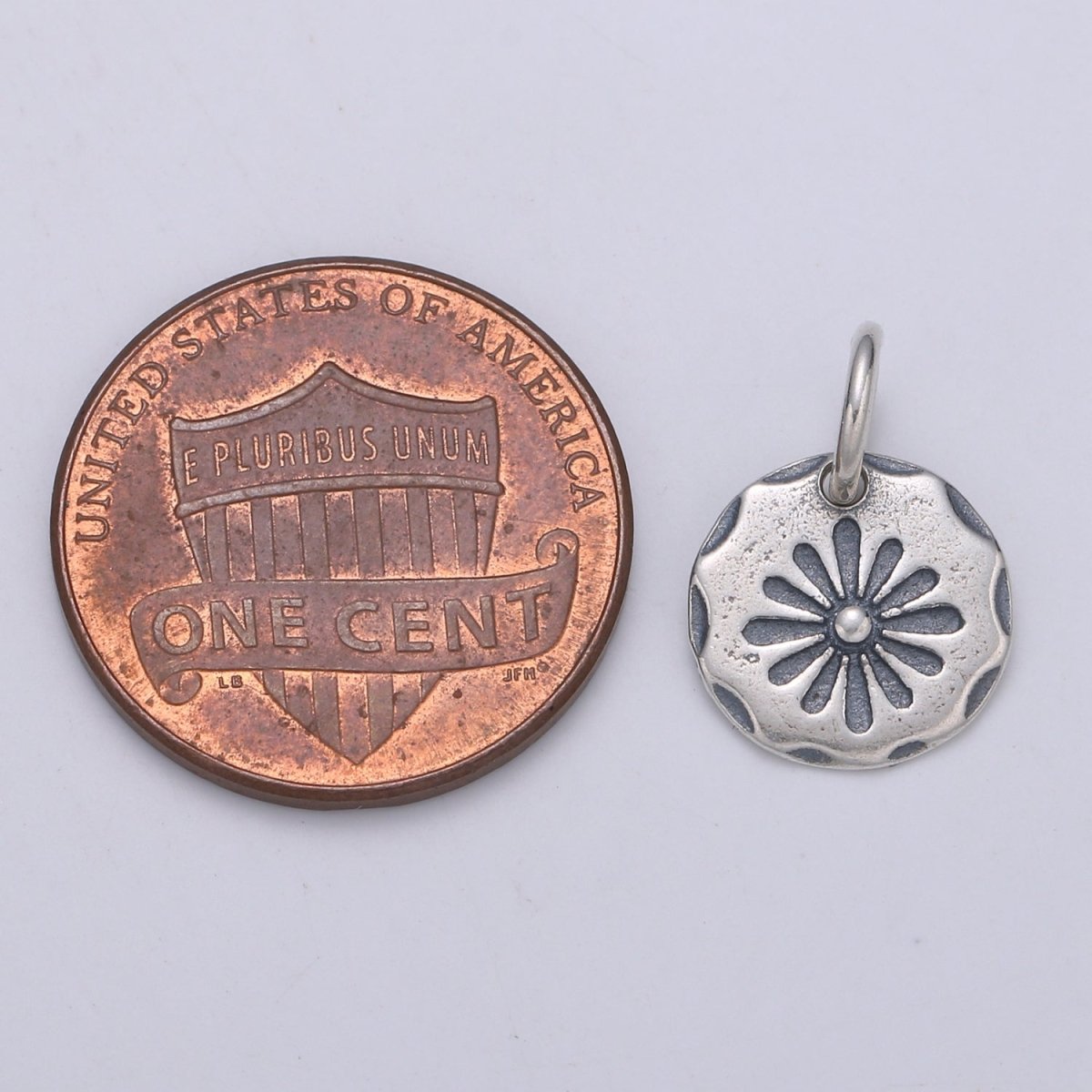 925 Sterling Silver Aster Flower Charm, Circle Floral Charm Silver Flower Charm for Necklace Bracelet Earring, Floral Charm SL-140 - DLUXCA