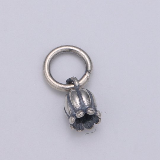925 Sterling Silver Bell Shaped Flower Charm Silver Floral Charm Pendant, Mini charm necklace bracelet earring supply SL-094