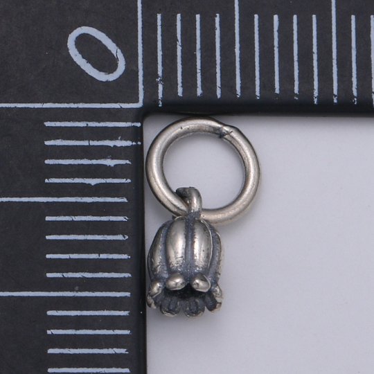 925 Sterling Silver Bell Shaped Flower Charm Silver Floral Charm Pendant, Mini charm necklace bracelet earring supply SL-094