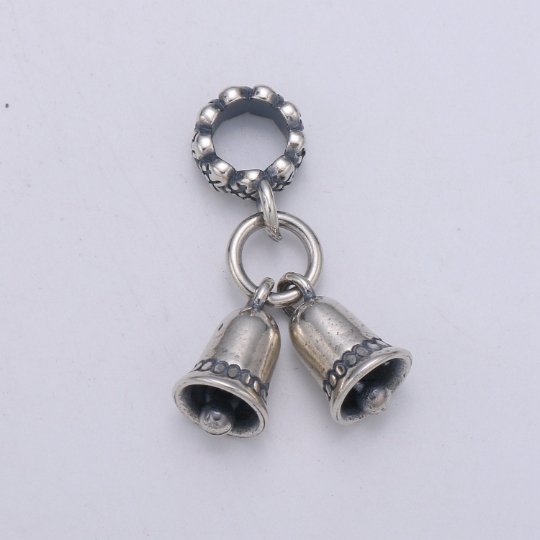 925 Sterling Silver Bells Charm, Holiday Charm Silver Bell Bead for Necklace Bracelet Earring, Christmas Dangle Charm SL-182