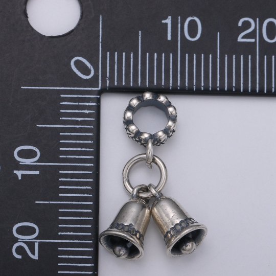 925 Sterling Silver Bells Charm, Holiday Charm Silver Bell Bead for Necklace Bracelet Earring, Christmas Dangle Charm SL-182