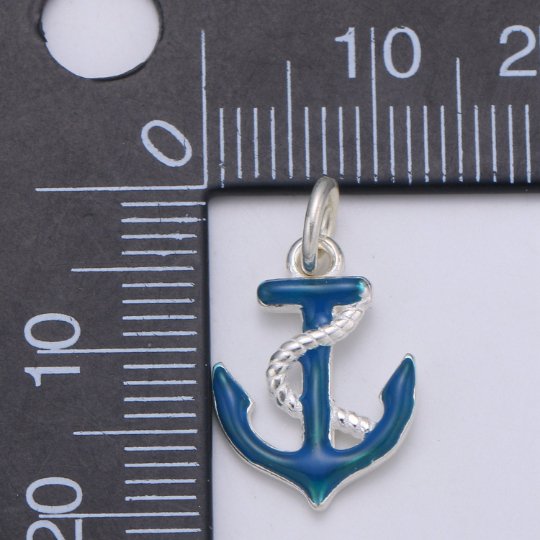 925 Sterling Silver Blue Anchor Charm, Sailor Charm Silver Anchor and Rope Charm for Necklace Bracelet Earring, Blue Sailor Charm SL-046