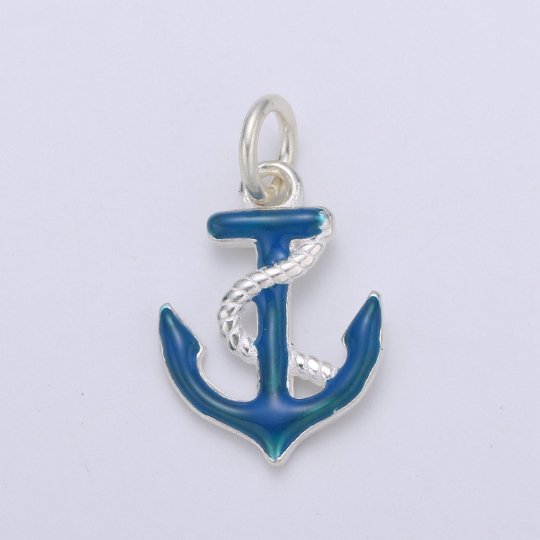 925 Sterling Silver Blue Anchor Charm, Sailor Charm Silver Anchor and Rope Charm for Necklace Bracelet Earring, Blue Sailor Charm SL-046