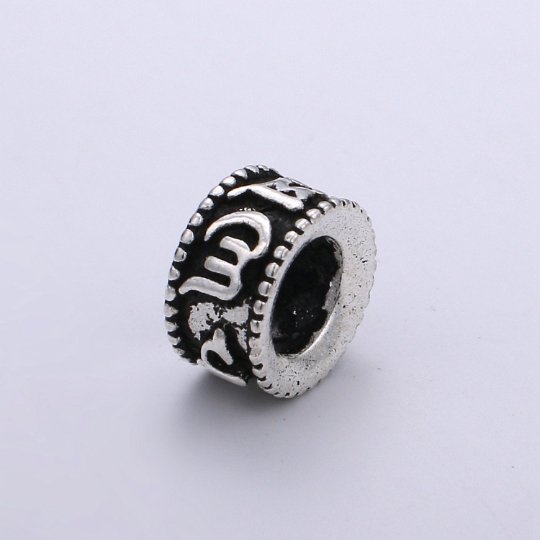 925 Sterling Silver Buddhism Letter Bead, Prayer Bead Silver Bali Style Bead for Necklace Bracelet Earring, Buddhism Bead SL-217 - DLUXCA