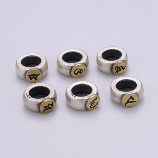 925 Sterling Silver Buddhism Letter Beads, Message Beads Silver Luck Beads for Necklace Bracelet Earring, Buddhism Beads SL-201~SL-206
