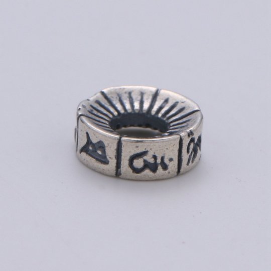 925 Sterling Silver Buddhism Letter Sun Bead, Prayer Bead Silver Amulet Bead for Necklace Bracelet Earring, Buddshism Bead SL-218 - DLUXCA