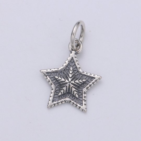 925 Sterling Silver Christmas Star Charm, Christmas Charm Silver Star Charm for Necklace Bracelet Earring, Winter Star Charm SL-142