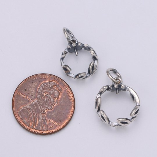 925 Sterling Silver Circle Vines Charm, Nature Charm Leaves Charm for Necklace Bracelet Earring, Vine Crown Charm, SL-HJ-71/72