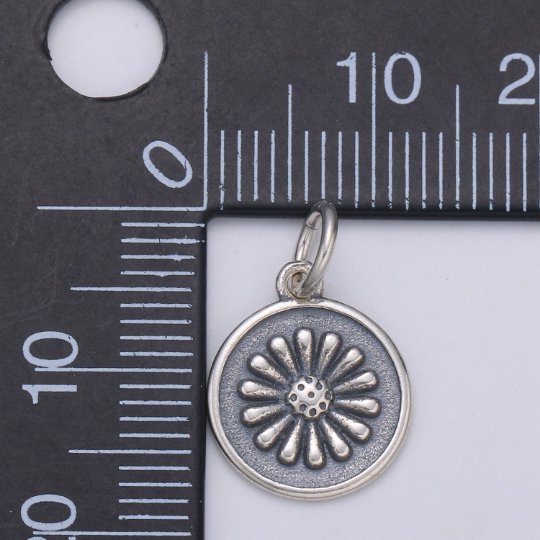 925 Sterling Silver Daisy Flower Charm, Circle Round Disc Floral Charm Silver Flower Charm for Necklace Bracelet Earring SL-146