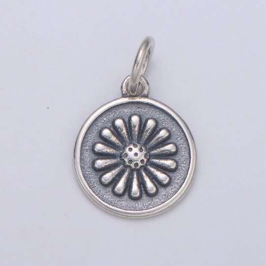 925 Sterling Silver Daisy Flower Charm, Circle Round Disc Floral Charm Silver Flower Charm for Necklace Bracelet Earring SL-146