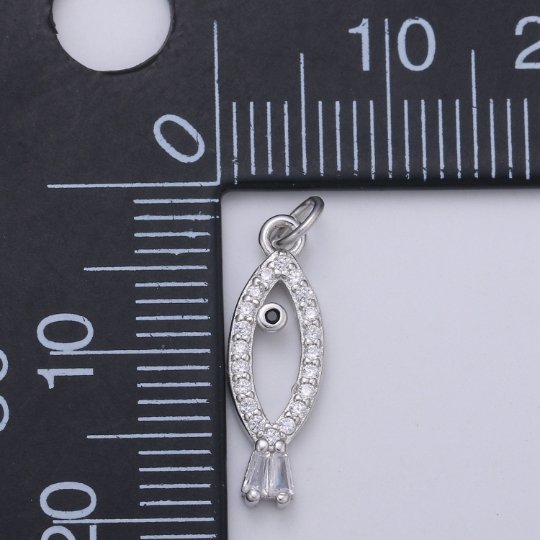 925 Sterling Silver Diamond Fish Charm, Beach Charm Silver Animal Charm for Necklace Bracelet Earring, Ocean Charm SL-123 - DLUXCA
