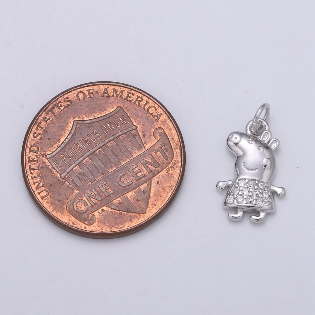 925 Sterling Silver Diamond Piggy Charm, Nature Charm Silver Animal Charm for Necklace Bracelet Earring, Kids Charm for girl daughter SL-178
