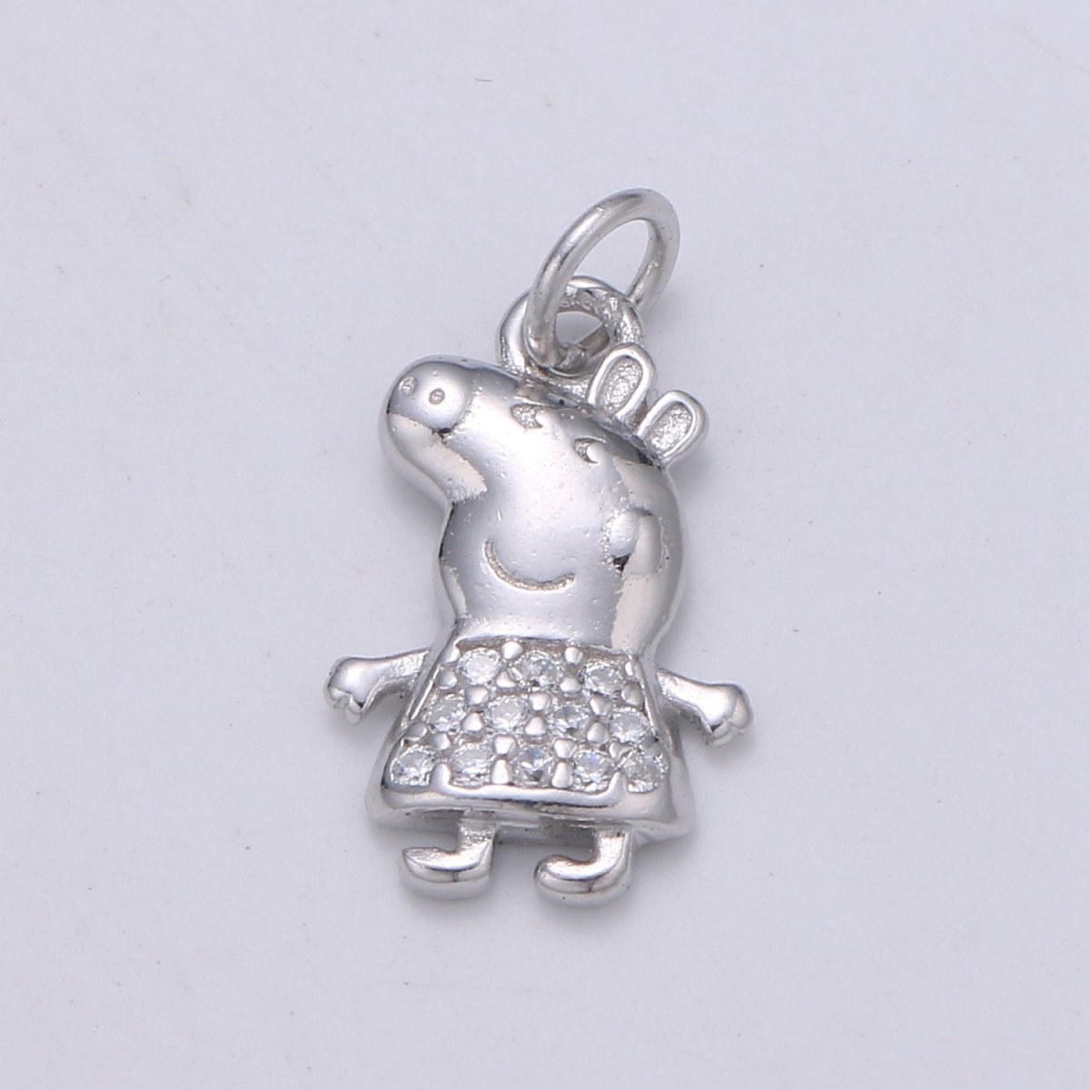 925 Sterling Silver Diamond Piggy Charm, Nature Charm Silver Animal Charm for Necklace Bracelet Earring, Kids Charm for girl daughter SL-178