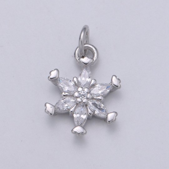 925 Sterling Silver Diamond Snowflake Charm, Winter Charm Silver Snow Charm for Necklace Bracelet Earring, Christmas Charm SL-172 - DLUXCA