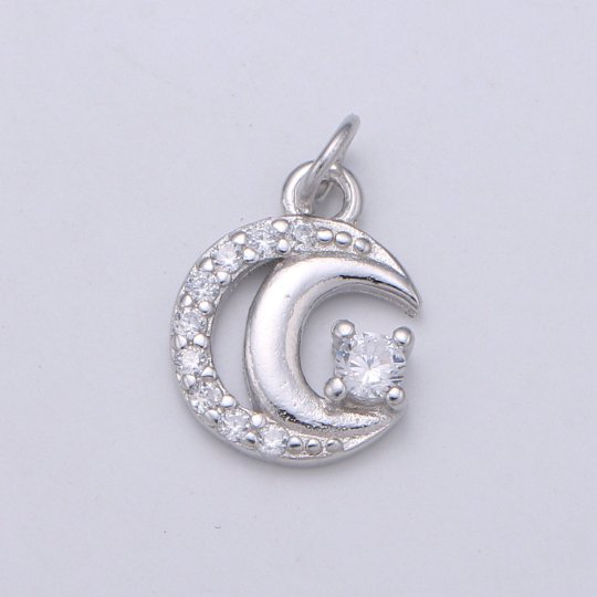 925 Sterling Silver Diamond Star and Moon Charm, Galaxy Charm Silver Star Charm for Necklace Bracelet Earring,  Luna Charm, SL-HJ-163