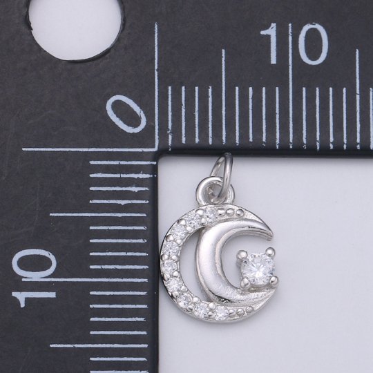925 Sterling Silver Diamond Star and Moon Charm, Galaxy Charm Silver Star Charm for Necklace Bracelet Earring,  Luna Charm, SL-HJ-163