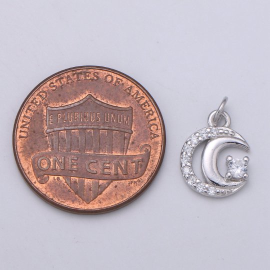 925 Sterling Silver Diamond Star and Moon Charm, Galaxy Charm Silver Star Charm for Necklace Bracelet Earring,  Luna Charm, SL-HJ-163