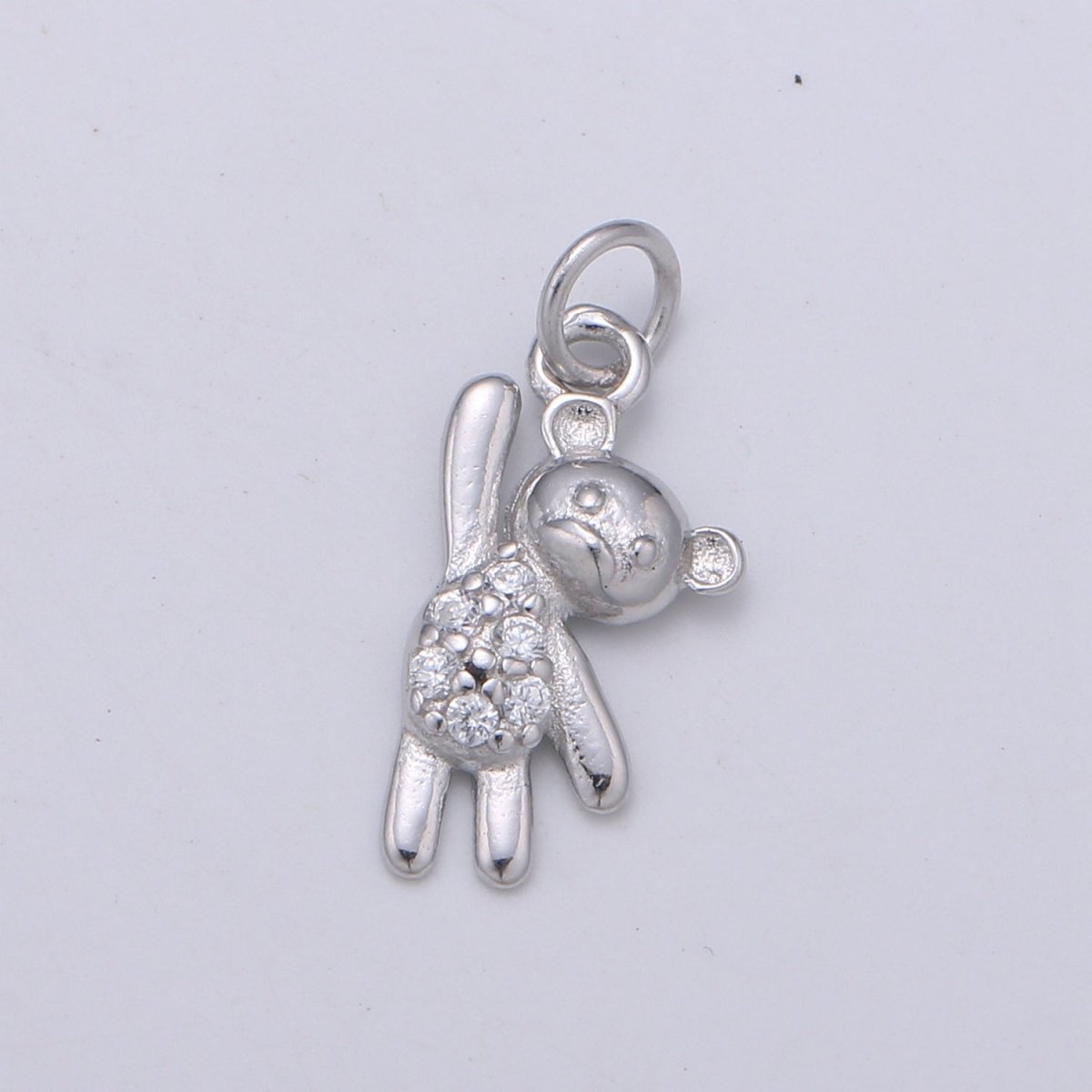 925 Sterling Silver Diamond Teddy Bear Charm, Doll Charm Silver Teddy Charm for Necklace Bracelet Earring, Throw Plush Charm SL-165