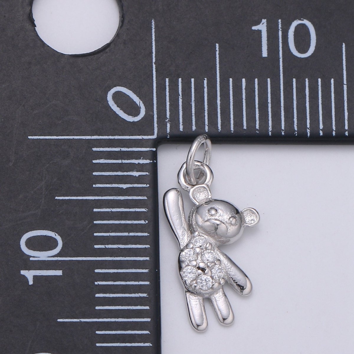 925 Sterling Silver Diamond Teddy Bear Charm, Doll Charm Silver Teddy Charm for Necklace Bracelet Earring, Throw Plush Charm SL-165