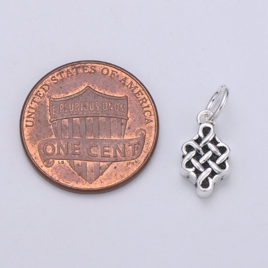 925 Sterling Silver Diamond Weave Charm, Pattern Charm Silver Weave Charm for Necklace Bracelet Earring, Knitting Charm SL-111 - DLUXCA