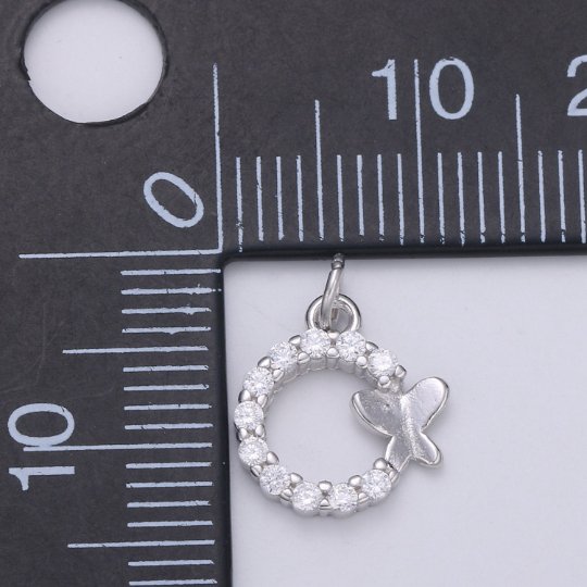 925 Sterling Silver Diamond Wreath Butterfly Charm, Nature Charm Silver Animal Charm for Necklace Bracelet Earring SL-137