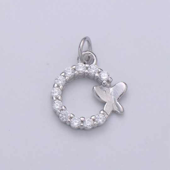925 Sterling Silver Diamond Wreath Butterfly Charm, Nature Charm Silver Animal Charm for Necklace Bracelet Earring SL-137