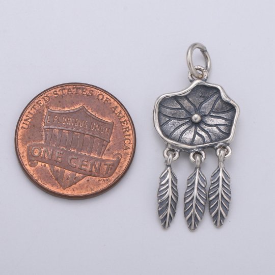 925 Sterling Silver Dream Catcher Charm, Indian Charm Silver Dream Charm for Necklace Bracelet Earring, Flower Dearm Catcher Charm  SL-187