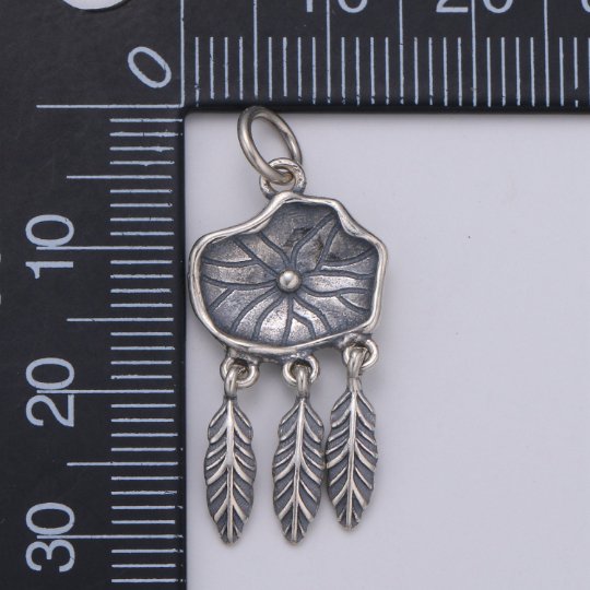 925 Sterling Silver Dream Catcher Charm, Indian Charm Silver Dream Charm for Necklace Bracelet Earring, Flower Dearm Catcher Charm  SL-187