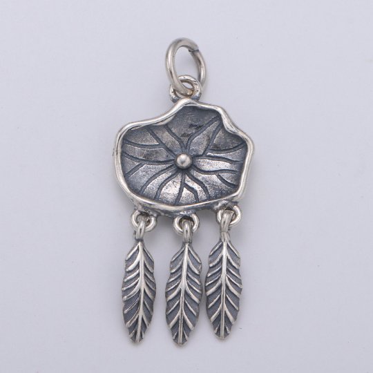 925 Sterling Silver Dream Catcher Charm, Indian Charm Silver Dream Charm for Necklace Bracelet Earring, Flower Dearm Catcher Charm  SL-187