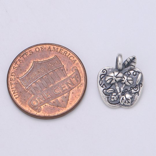 925 Sterling Silver Flower Apple Charm, Nature Charm Silver Flower Charm for Necklace Bracelet Earring, Plant Charm SL-169