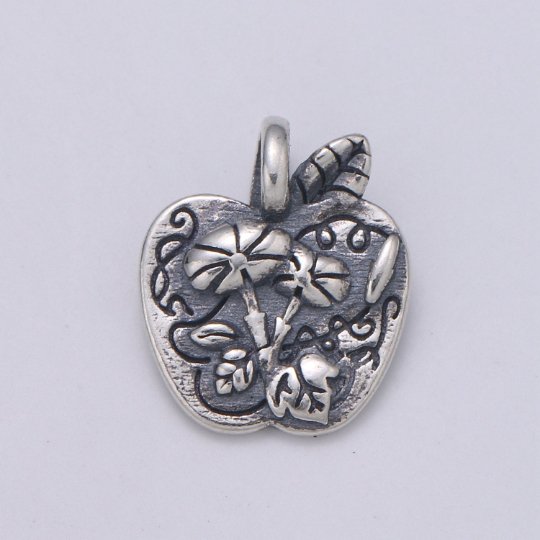 925 Sterling Silver Flower Apple Charm, Nature Charm Silver Flower Charm for Necklace Bracelet Earring, Plant Charm SL-169