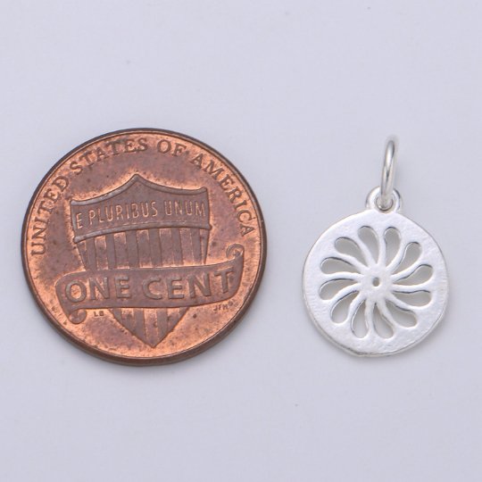 925 Sterling Silver Flower Charm, Spinning Flower Charm Silver Floral Charm for Necklace Bracelet Earring, Flower Charm SL-130 - DLUXCA
