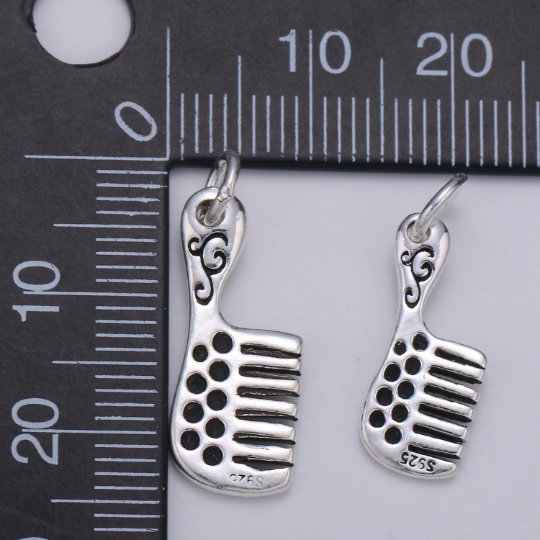 925 Sterling Silver Hair Comb Charm, Comb Charm Brush Charm for Necklace Bracelet Earring, Simple Comb Charm, SL-075 SL-076