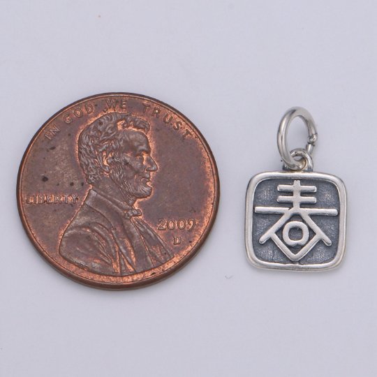 925 Sterling Silver Happiness Charm, Spring Charm Silver Chinese Letter Charm for Necklace Bracelet Earring, Good Luck Charm, SL-59/60