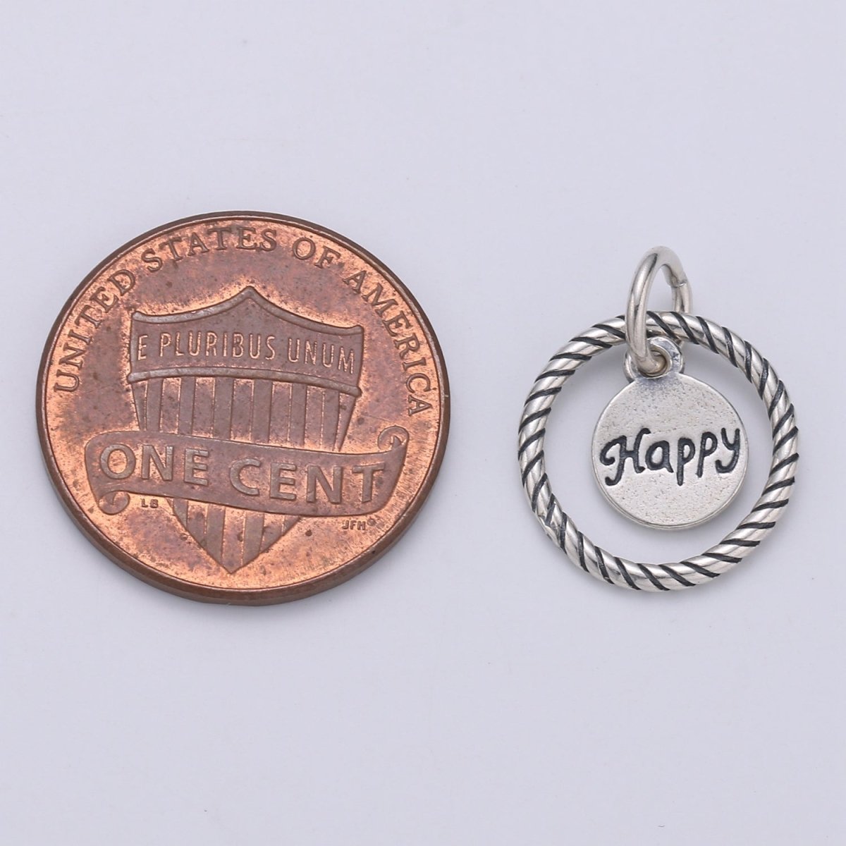 925 Sterling Silver Happy Loop Charm, Message Charm Silver Happy Charm for Necklace Bracelet Earring, Happy Charm SL-132 - DLUXCA