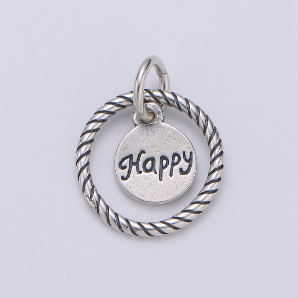 925 Sterling Silver Happy Loop Charm, Message Charm Silver Happy Charm for Necklace Bracelet Earring, Happy Charm SL-132 - DLUXCA