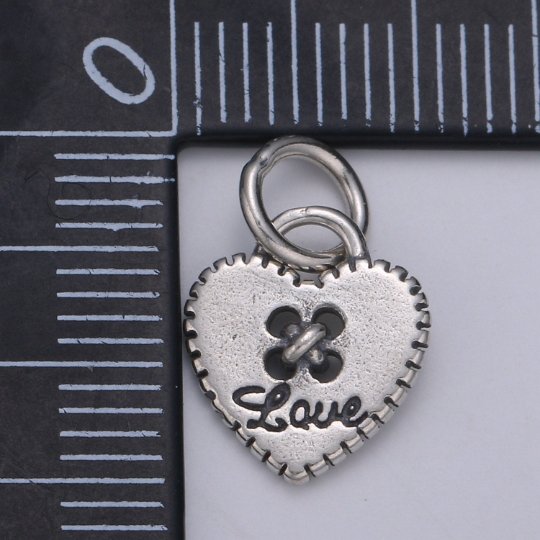 925 Sterling Silver Heart Button Charm, Love Charm Love Button Charm for Necklace Bracelet Earring Component supply, SL-HJ-79