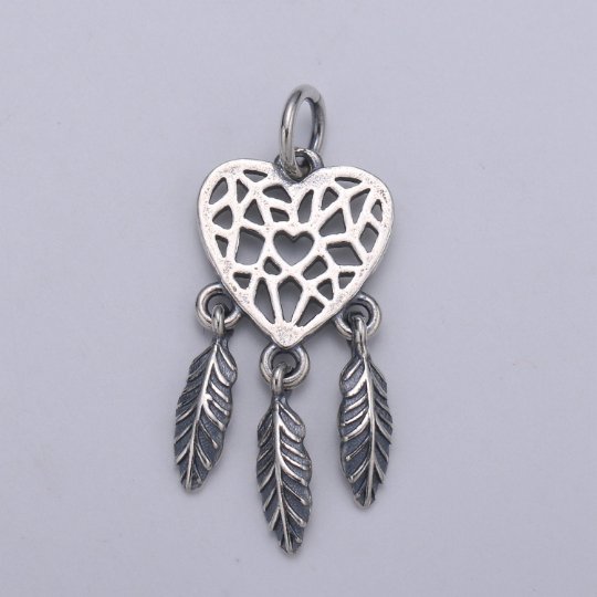 925 Sterling Silver Heart Dream Catcher Charm, Love Charm Bohemian Charm for Necklace Bracelet Earring Component Boho Jewelry Inspired  SL-190
