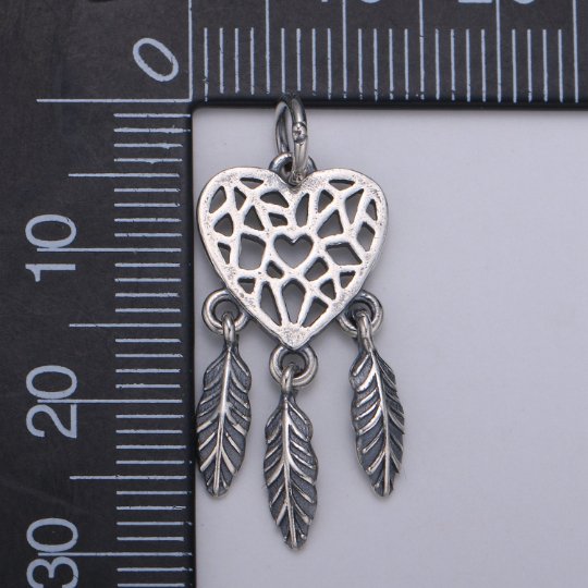 925 Sterling Silver Heart Dream Catcher Charm, Love Charm Bohemian Charm for Necklace Bracelet Earring Component Boho Jewelry Inspired  SL-190