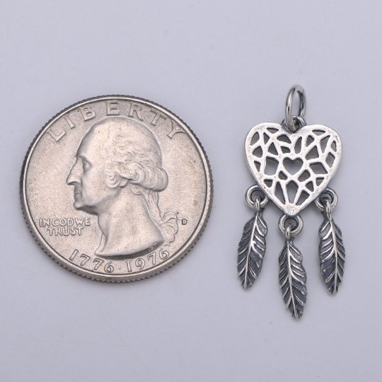 925 Sterling Silver Heart Dream Catcher Charm, Love Charm Bohemian Charm for Necklace Bracelet Earring Component Boho Jewelry Inspired  SL-190