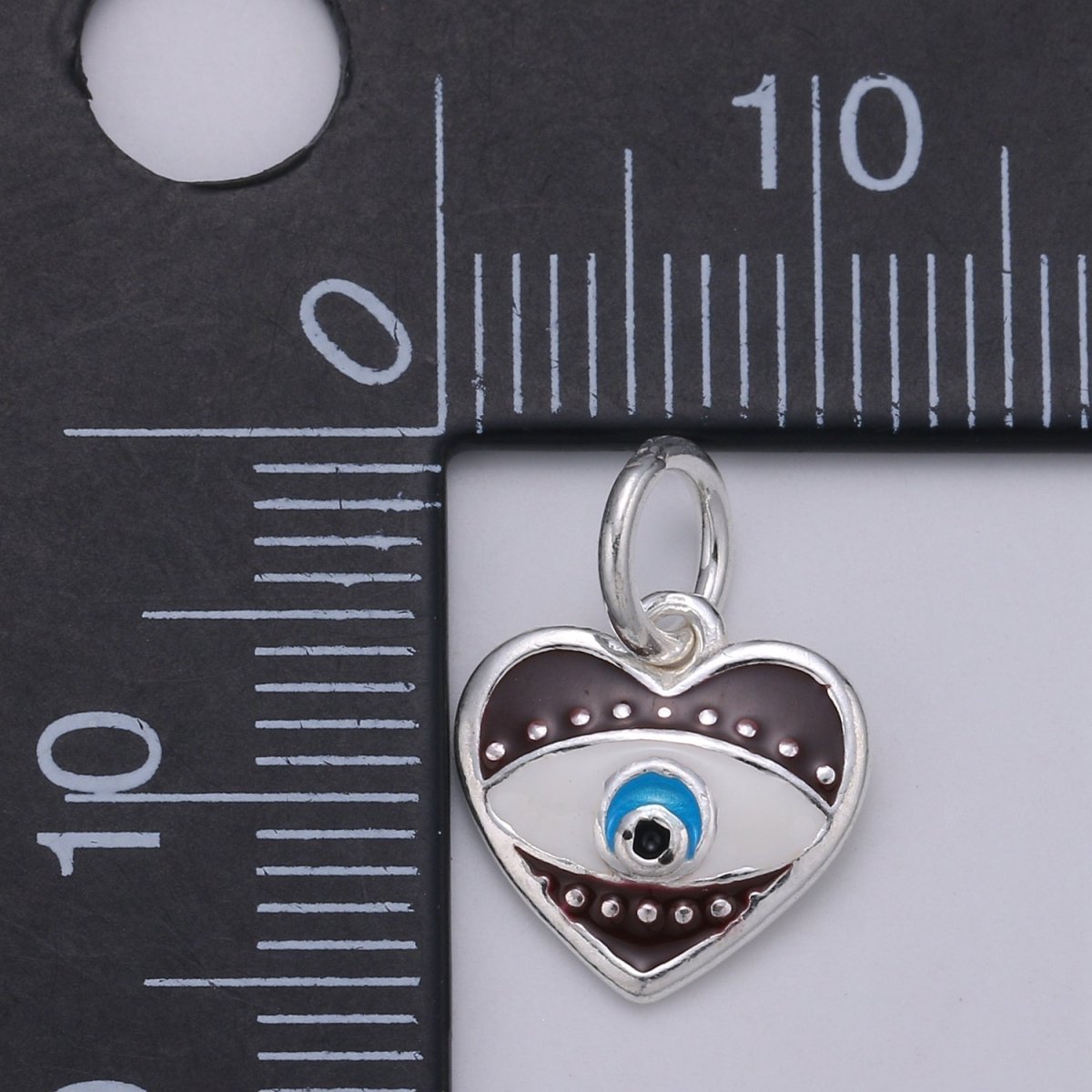 925 Sterling Silver Heart Enamel Evil Eye Charm, Black Red eye pendant, Enamel eye Charm, Amulet Protection eye charm Love Medallion Pendant SL-041 SL-042 SL-043
