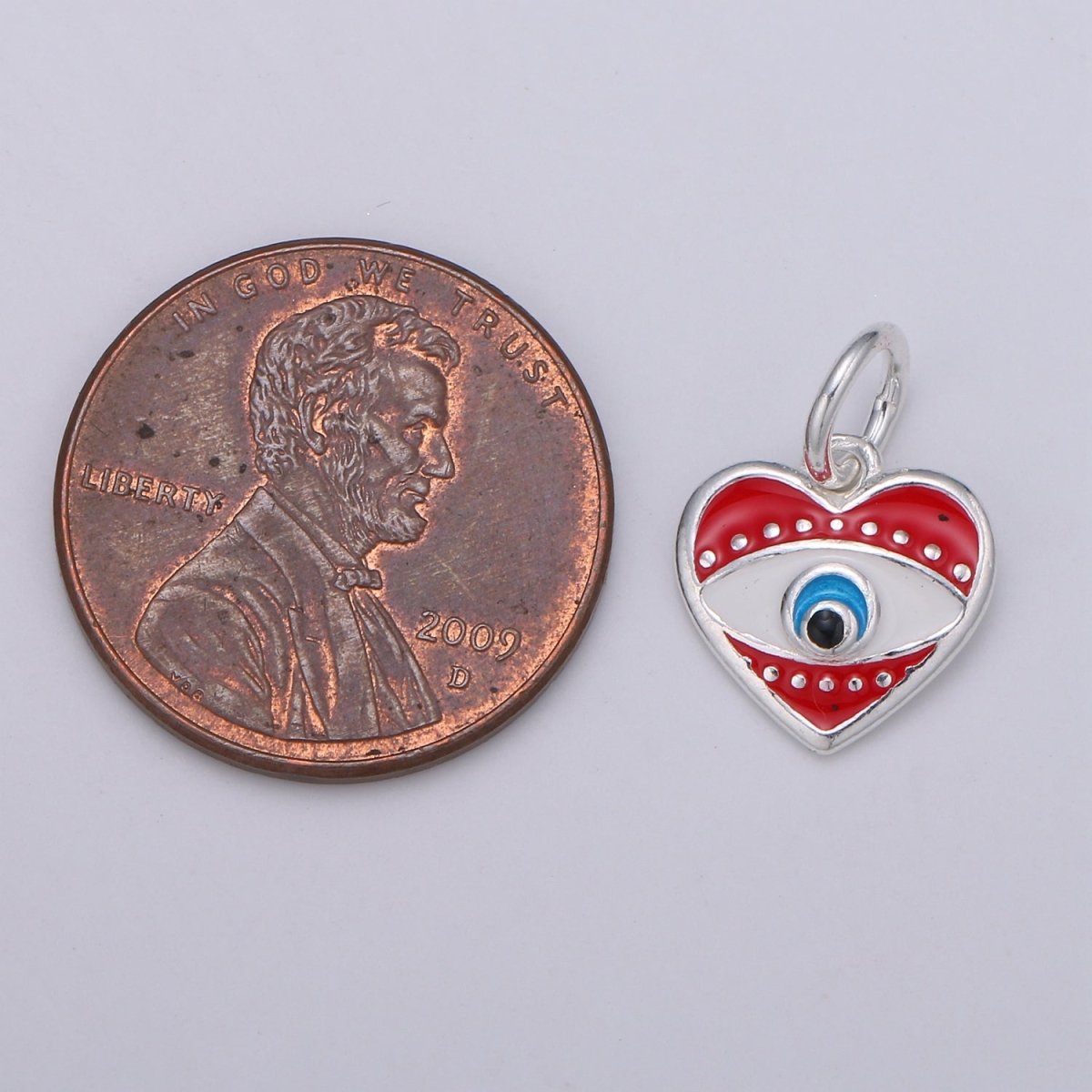 925 Sterling Silver Heart Enamel Evil Eye Charm, Black Red eye pendant, Enamel eye Charm, Amulet Protection eye charm Love Medallion Pendant SL-041 SL-042 SL-043