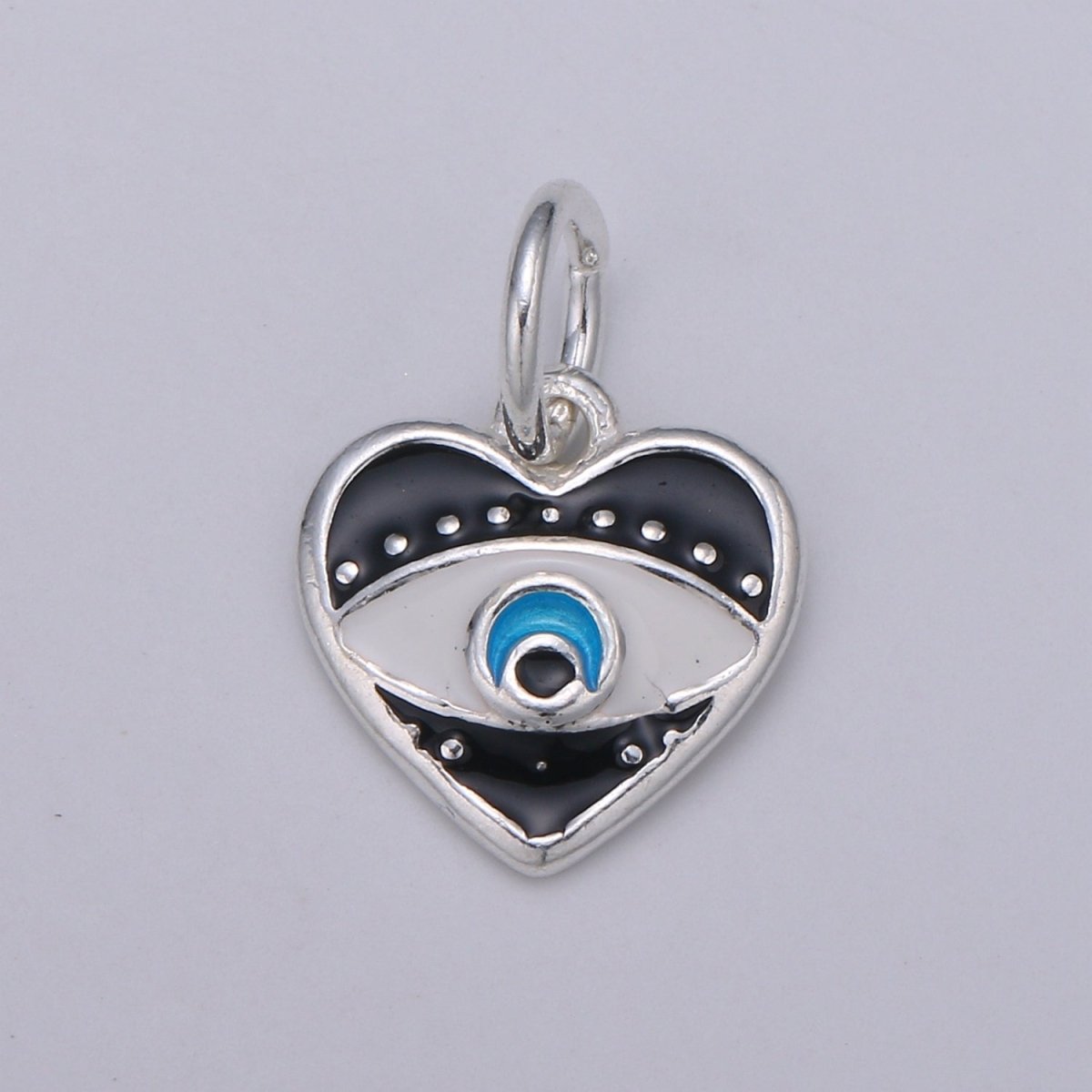 925 Sterling Silver Heart Enamel Evil Eye Charm, Black Red eye pendant, Enamel eye Charm, Amulet Protection eye charm Love Medallion Pendant SL-041 SL-042 SL-043
