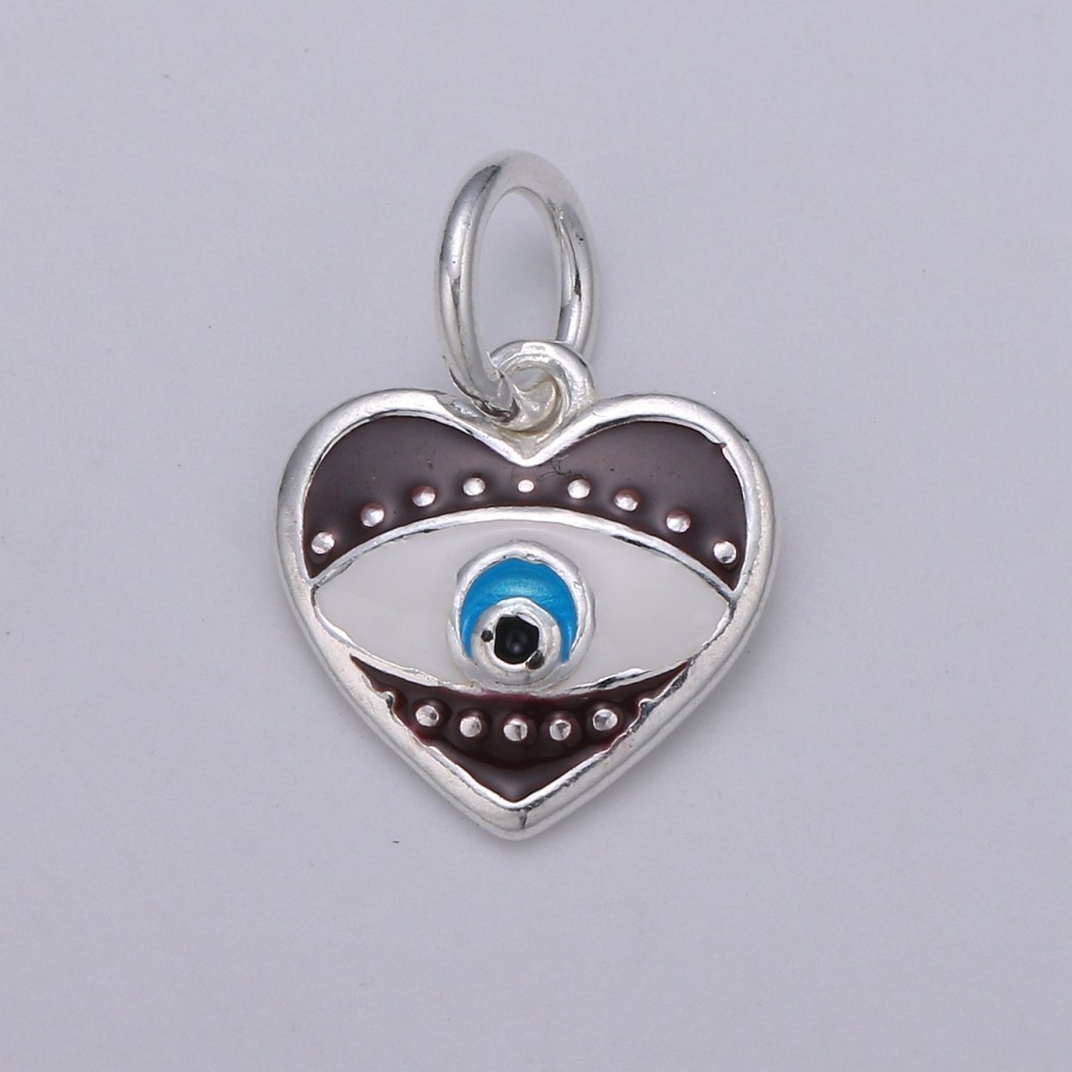 925 Sterling Silver Heart Enamel Evil Eye Charm, Black Red eye pendant, Enamel eye Charm, Amulet Protection eye charm Love Medallion Pendant SL-041 SL-042 SL-043