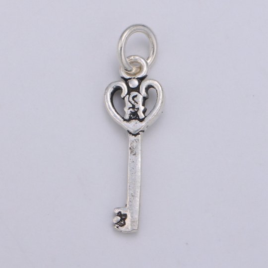925 Sterling Silver Key Charm, Antique Key Charm Lock and Key Charm for Necklace Bracelet Earring Component Supply, SL-HJ-81 - DLUXCA