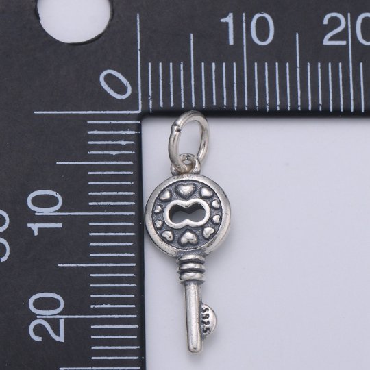 925 Sterling Silver Key Charm,  Circle Antique Key Charm Lock and Key Charm for Necklace Bracelet Earring Component Supply SL-115
