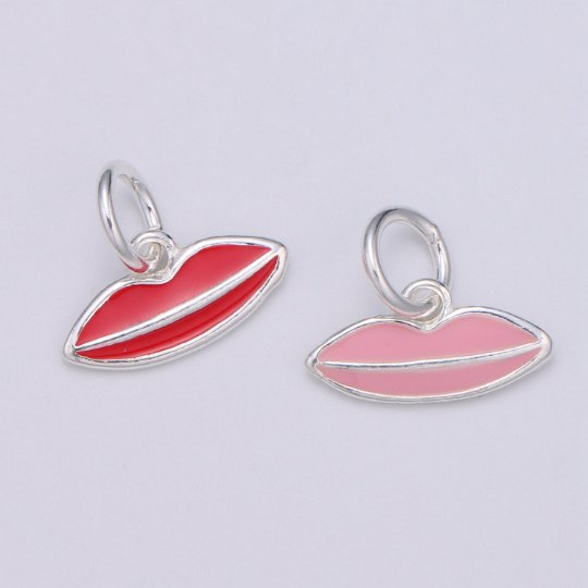 925 sterling silver lips charm, Dainty Red Pink lips, XOXO Enamel charm, Dainty kissing Mouth Charm for Bracelet Necklace, SL-HJ-25/26