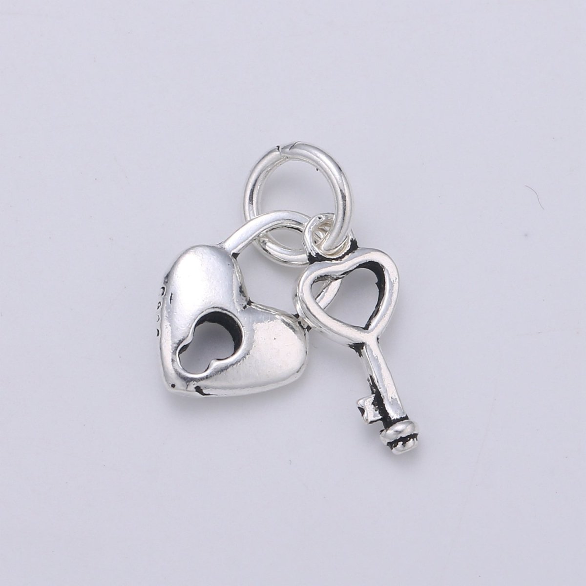 925 Sterling Silver Lock and Key Charm, Couples Charm Silver Heart Charm for Necklace Bracelet Earring, Love Charm SL-127