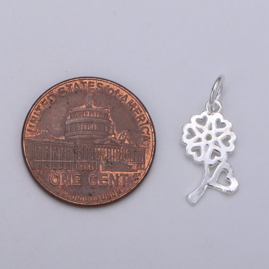 925 Sterling Silver Love Flower Charm, Floral Charm Silver Flower Charm for Necklace Bracelet Earring, Heart Charm, SL-HJ-98 - DLUXCA