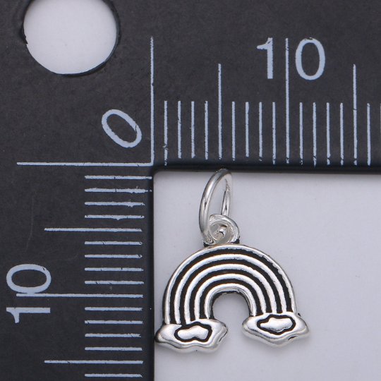 925 Sterling Silver Over the Rainbow Charm, Rainbow Charm Silver Clouds Charm for Necklace Bracelet Earring, Happy Charm SL-136